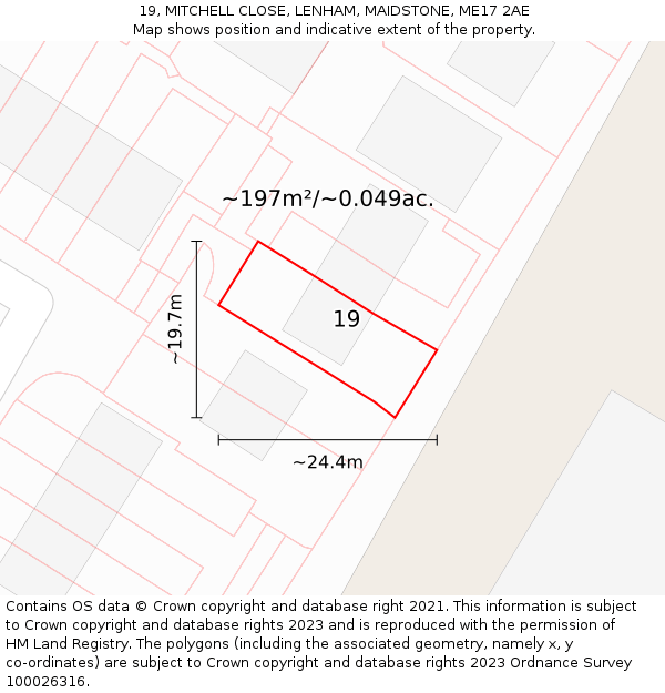 19, MITCHELL CLOSE, LENHAM, MAIDSTONE, ME17 2AE: Plot and title map