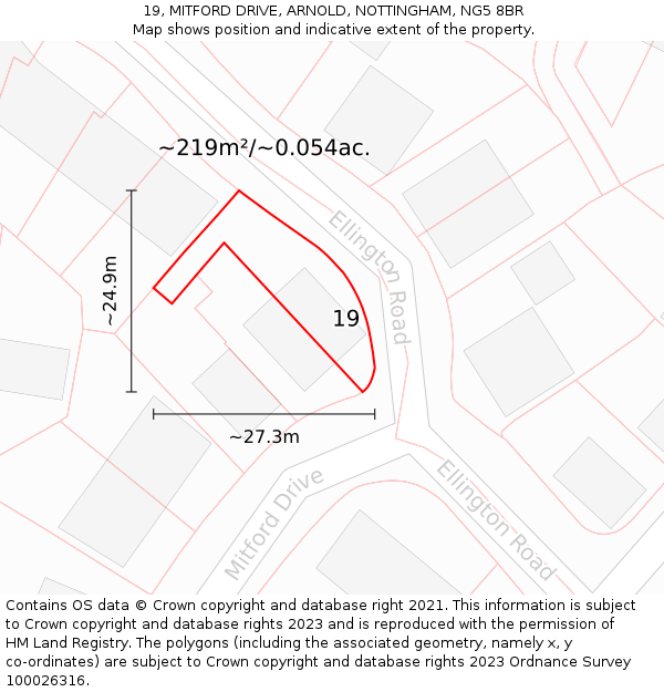 19, MITFORD DRIVE, ARNOLD, NOTTINGHAM, NG5 8BR: Plot and title map