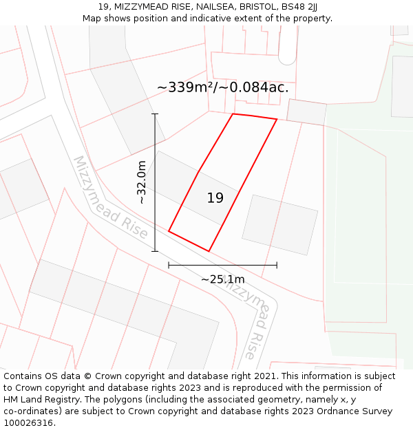 19, MIZZYMEAD RISE, NAILSEA, BRISTOL, BS48 2JJ: Plot and title map