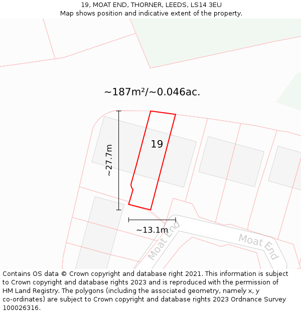 19, MOAT END, THORNER, LEEDS, LS14 3EU: Plot and title map