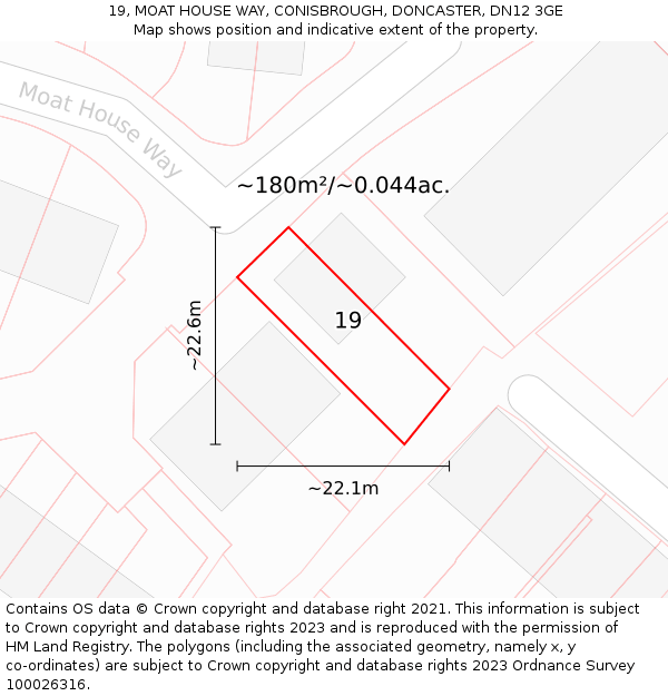 19, MOAT HOUSE WAY, CONISBROUGH, DONCASTER, DN12 3GE: Plot and title map
