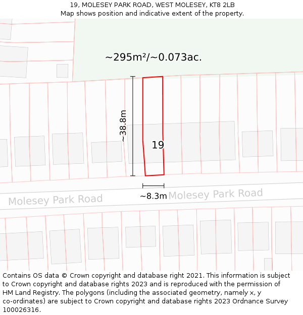 19, MOLESEY PARK ROAD, WEST MOLESEY, KT8 2LB: Plot and title map