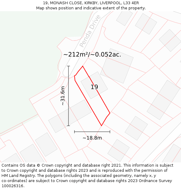 19, MONASH CLOSE, KIRKBY, LIVERPOOL, L33 4ER: Plot and title map