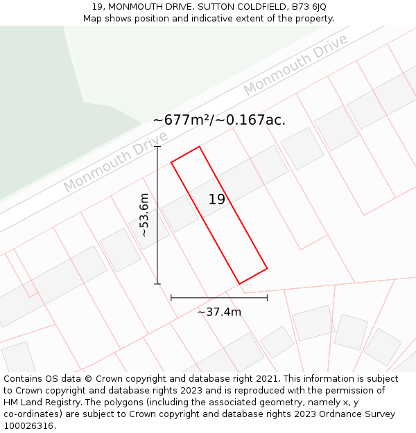19, MONMOUTH DRIVE, SUTTON COLDFIELD, B73 6JQ: Plot and title map