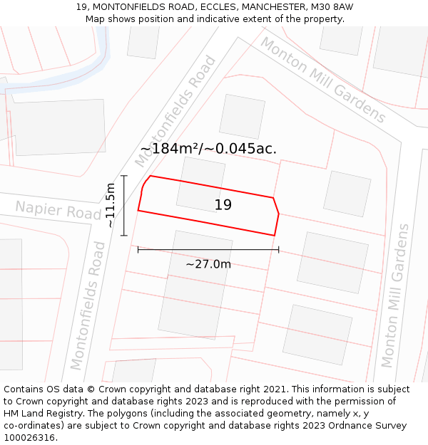 19, MONTONFIELDS ROAD, ECCLES, MANCHESTER, M30 8AW: Plot and title map