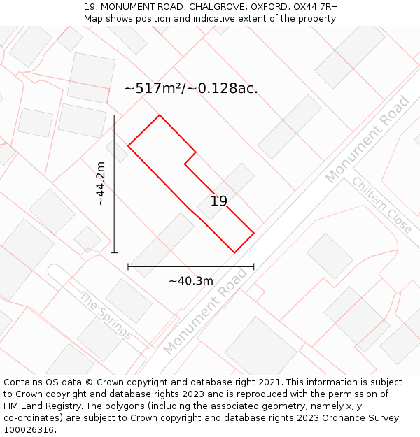 19, MONUMENT ROAD, CHALGROVE, OXFORD, OX44 7RH: Plot and title map