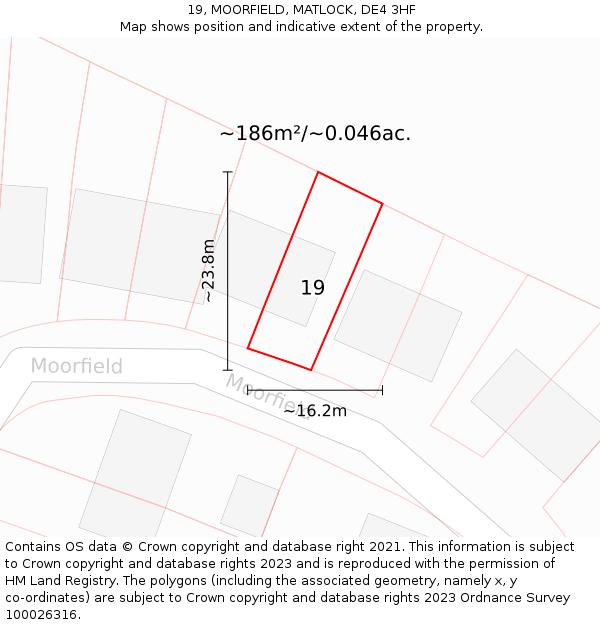 19, MOORFIELD, MATLOCK, DE4 3HF: Plot and title map