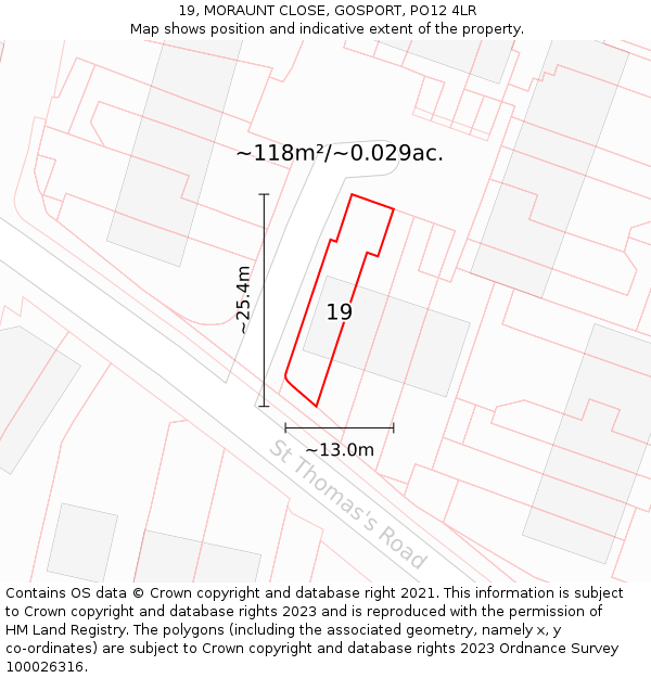 19, MORAUNT CLOSE, GOSPORT, PO12 4LR: Plot and title map