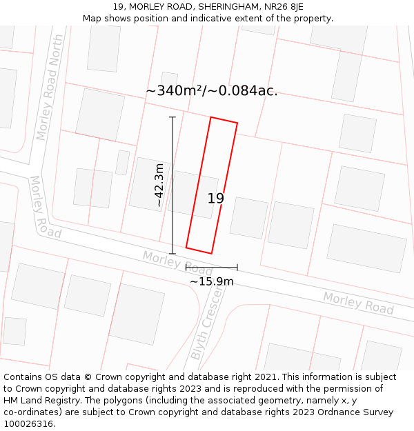 19, MORLEY ROAD, SHERINGHAM, NR26 8JE: Plot and title map