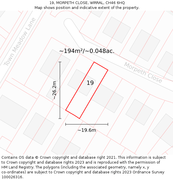 19, MORPETH CLOSE, WIRRAL, CH46 6HQ: Plot and title map