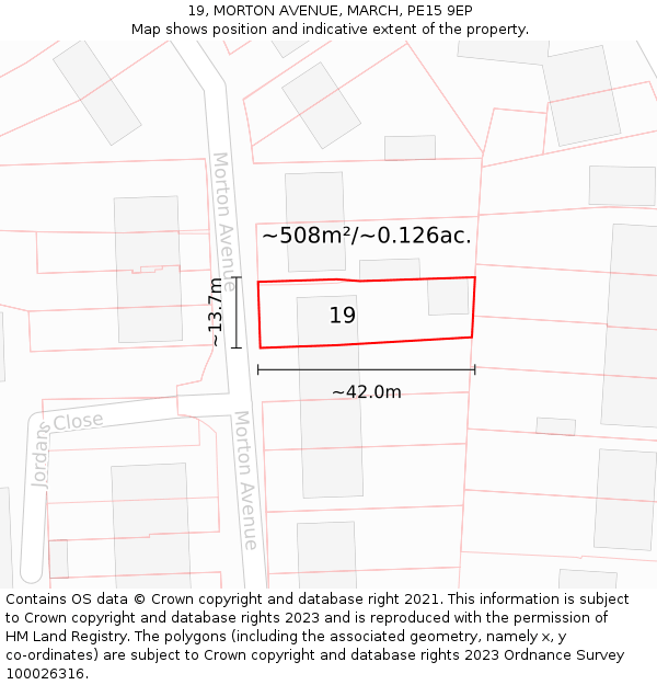 19, MORTON AVENUE, MARCH, PE15 9EP: Plot and title map