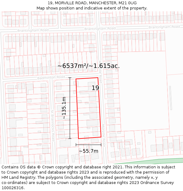 19, MORVILLE ROAD, MANCHESTER, M21 0UG: Plot and title map