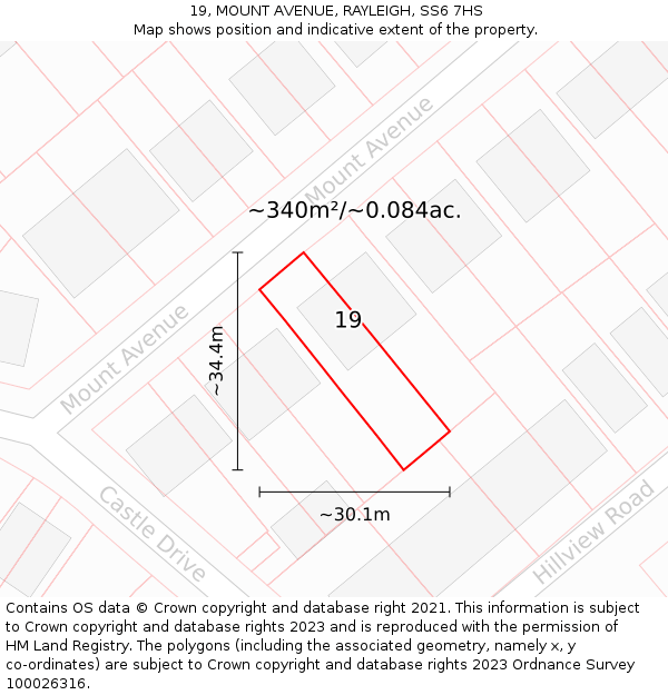 19, MOUNT AVENUE, RAYLEIGH, SS6 7HS: Plot and title map