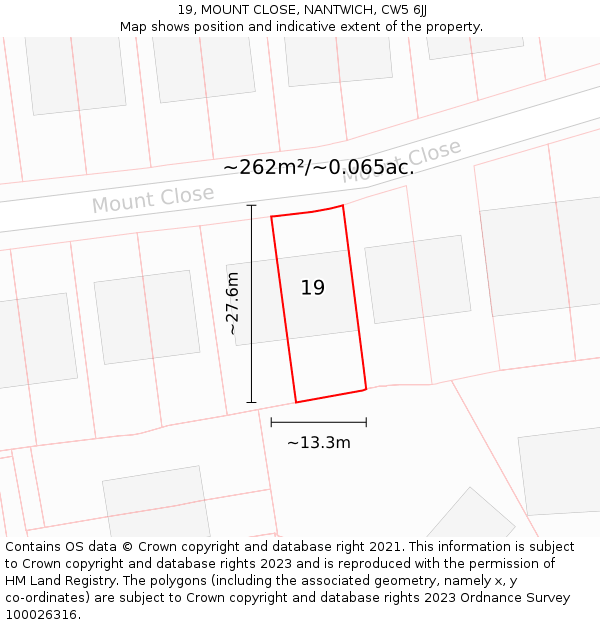 19, MOUNT CLOSE, NANTWICH, CW5 6JJ: Plot and title map