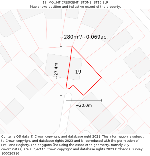 19, MOUNT CRESCENT, STONE, ST15 8LR: Plot and title map