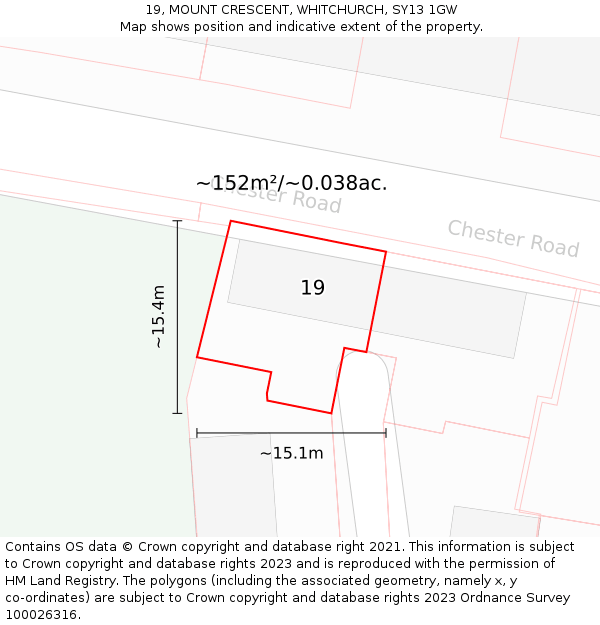 19, MOUNT CRESCENT, WHITCHURCH, SY13 1GW: Plot and title map