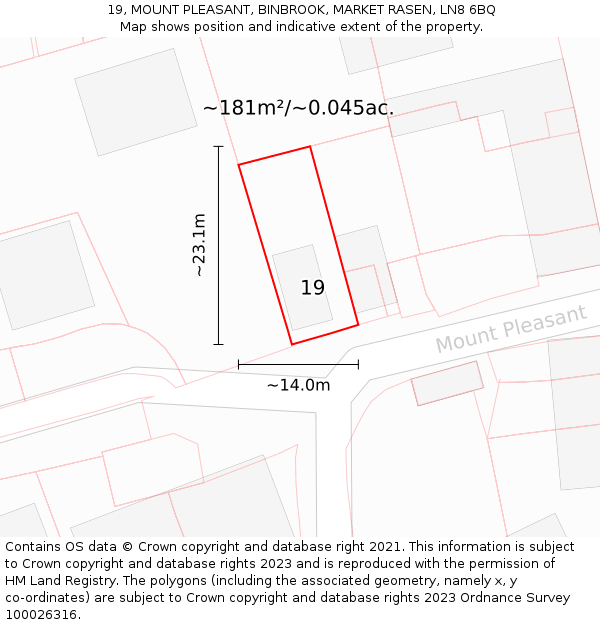 19, MOUNT PLEASANT, BINBROOK, MARKET RASEN, LN8 6BQ: Plot and title map