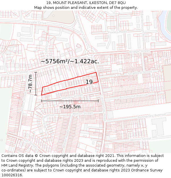 19, MOUNT PLEASANT, ILKESTON, DE7 8QU: Plot and title map