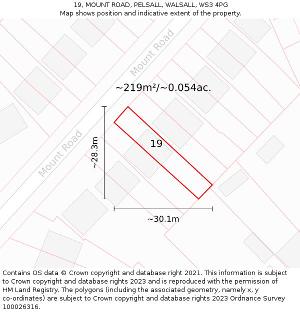 19, MOUNT ROAD, PELSALL, WALSALL, WS3 4PG: Plot and title map
