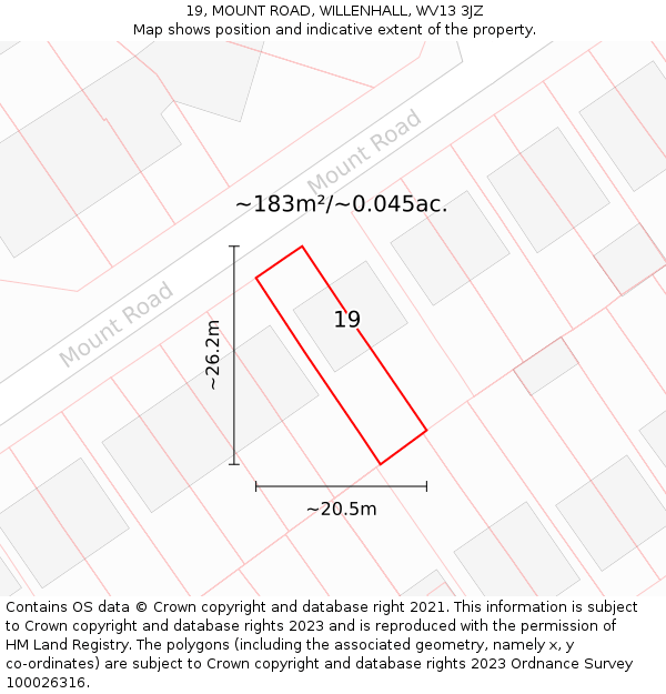 19, MOUNT ROAD, WILLENHALL, WV13 3JZ: Plot and title map