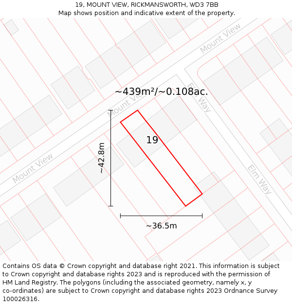 19, MOUNT VIEW, RICKMANSWORTH, WD3 7BB: Plot and title map
