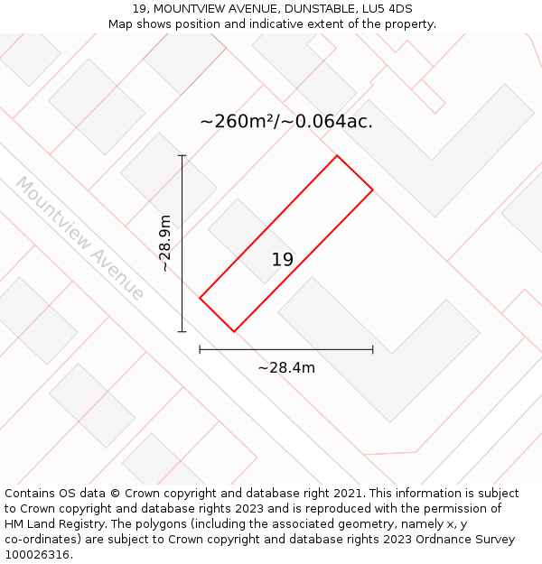 19, MOUNTVIEW AVENUE, DUNSTABLE, LU5 4DS: Plot and title map