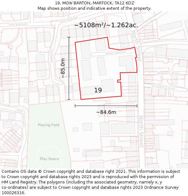 19, MOW BARTON, MARTOCK, TA12 6DZ: Plot and title map