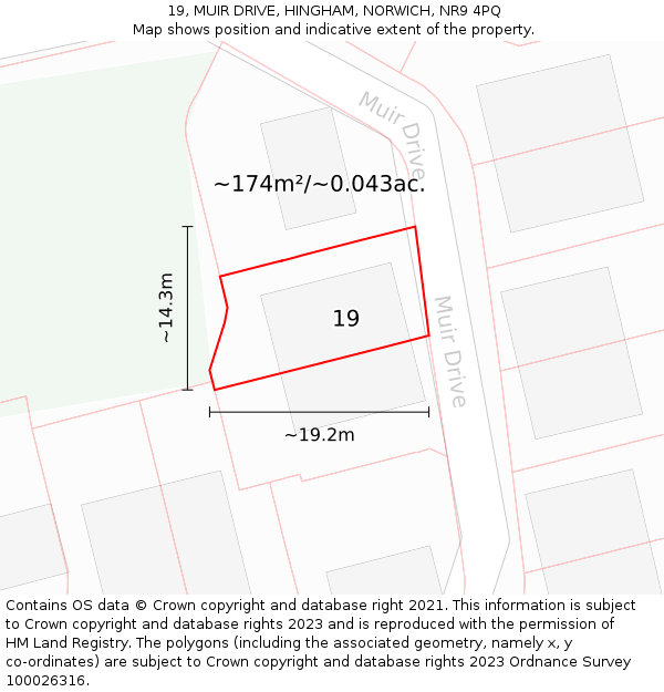 19, MUIR DRIVE, HINGHAM, NORWICH, NR9 4PQ: Plot and title map