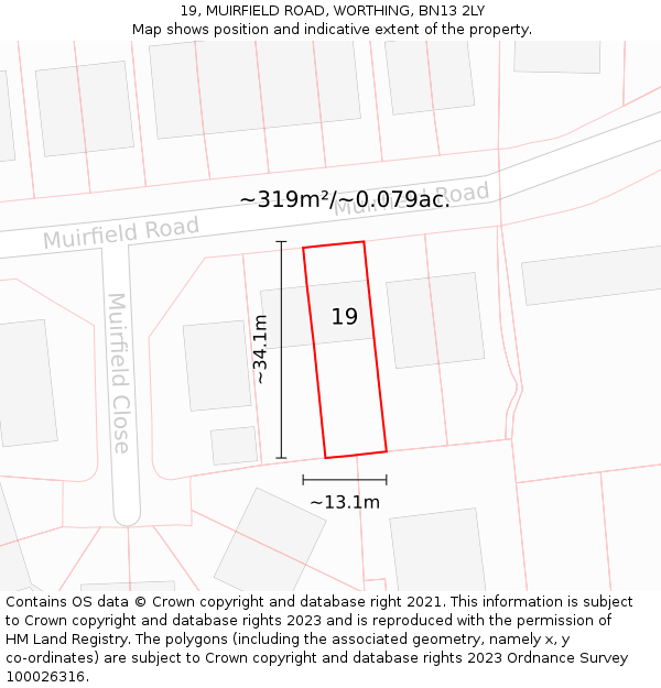 19, MUIRFIELD ROAD, WORTHING, BN13 2LY: Plot and title map