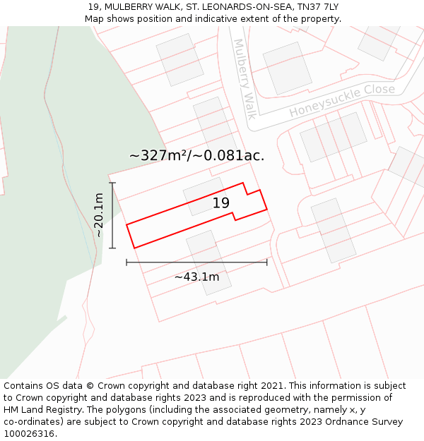 19, MULBERRY WALK, ST. LEONARDS-ON-SEA, TN37 7LY: Plot and title map