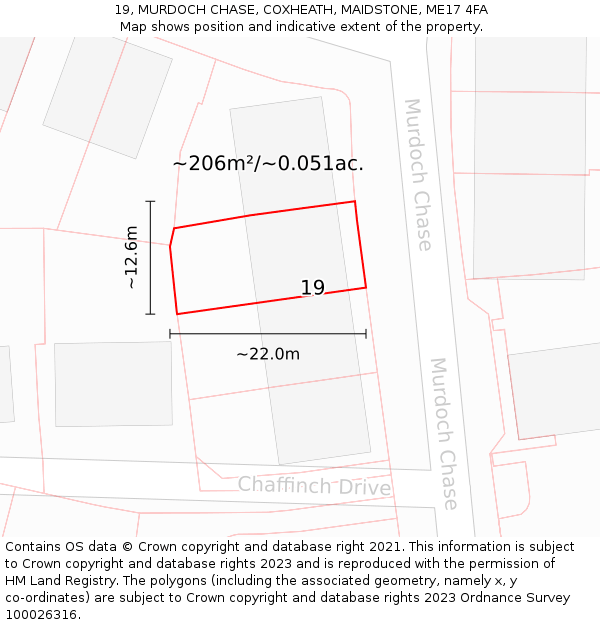 19, MURDOCH CHASE, COXHEATH, MAIDSTONE, ME17 4FA: Plot and title map