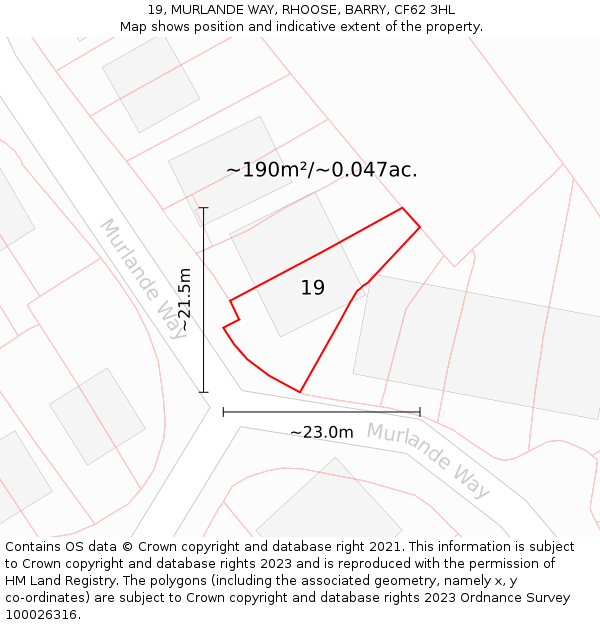 19, MURLANDE WAY, RHOOSE, BARRY, CF62 3HL: Plot and title map