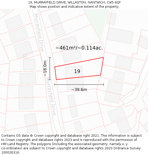 19, MURRAYFIELD DRIVE, WILLASTON, NANTWICH, CW5 6QF: Plot and title map