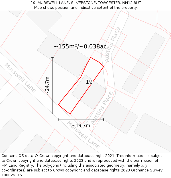 19, MURSWELL LANE, SILVERSTONE, TOWCESTER, NN12 8UT: Plot and title map