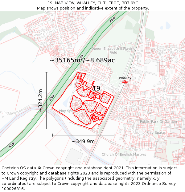 19, NAB VIEW, WHALLEY, CLITHEROE, BB7 9YG: Plot and title map