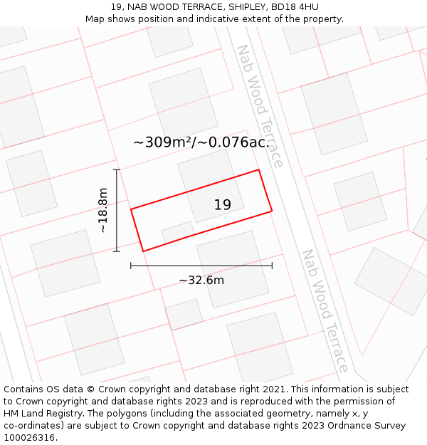 19, NAB WOOD TERRACE, SHIPLEY, BD18 4HU: Plot and title map