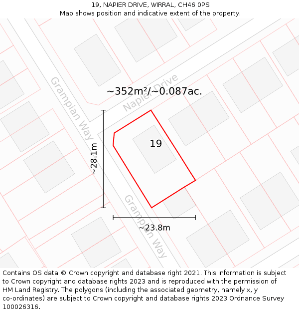 19, NAPIER DRIVE, WIRRAL, CH46 0PS: Plot and title map