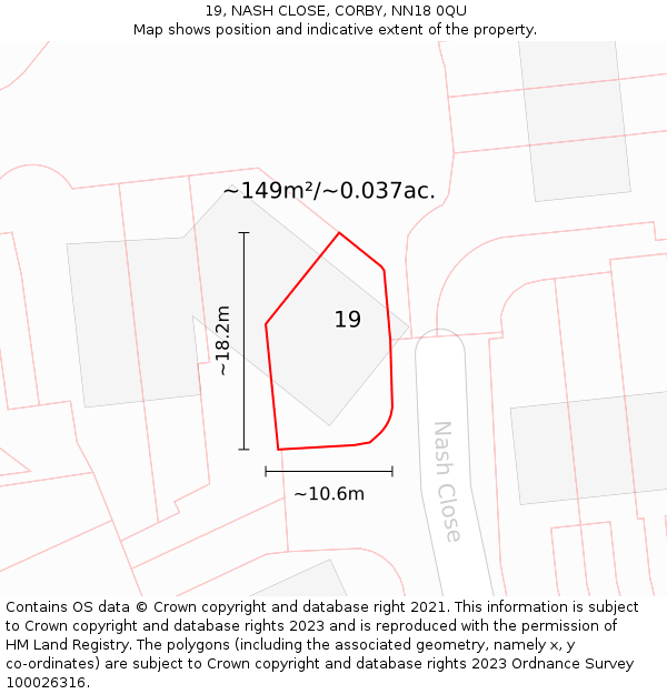 19, NASH CLOSE, CORBY, NN18 0QU: Plot and title map