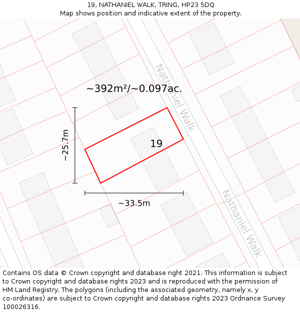 19, NATHANIEL WALK, TRING, HP23 5DQ: Plot and title map