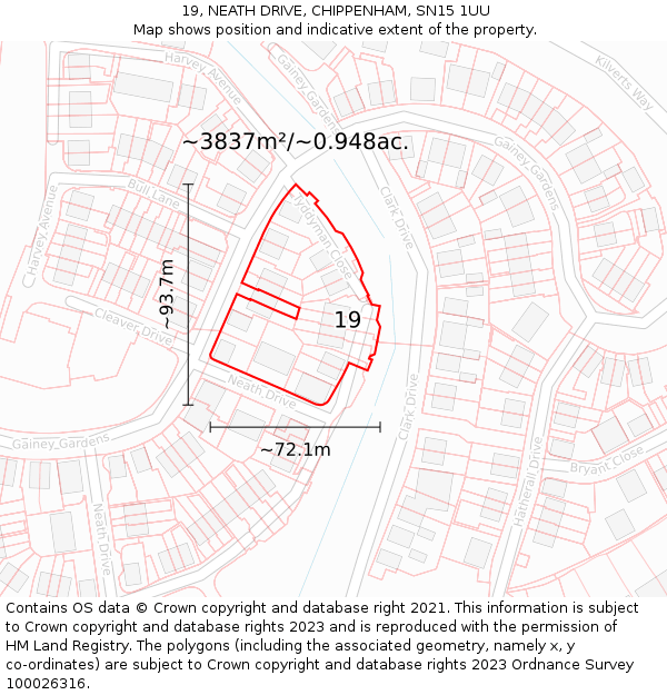 19, NEATH DRIVE, CHIPPENHAM, SN15 1UU: Plot and title map