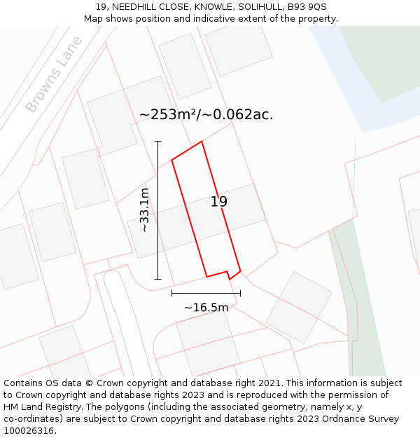 19, NEEDHILL CLOSE, KNOWLE, SOLIHULL, B93 9QS: Plot and title map