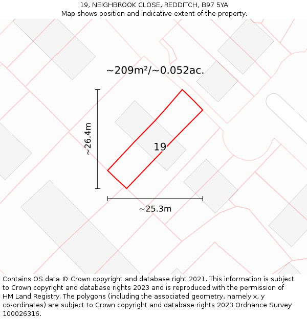 19, NEIGHBROOK CLOSE, REDDITCH, B97 5YA: Plot and title map