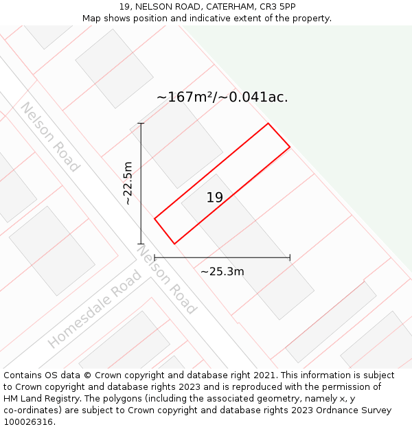 19, NELSON ROAD, CATERHAM, CR3 5PP: Plot and title map