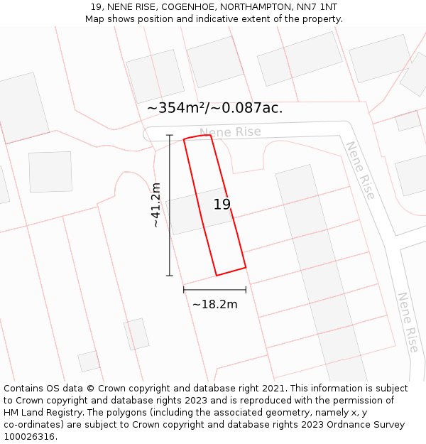 19, NENE RISE, COGENHOE, NORTHAMPTON, NN7 1NT: Plot and title map