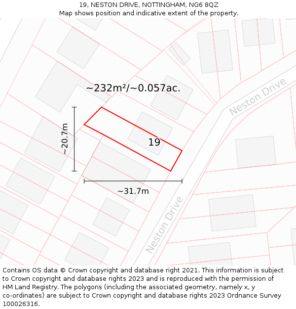 19, NESTON DRIVE, NOTTINGHAM, NG6 8QZ: Plot and title map