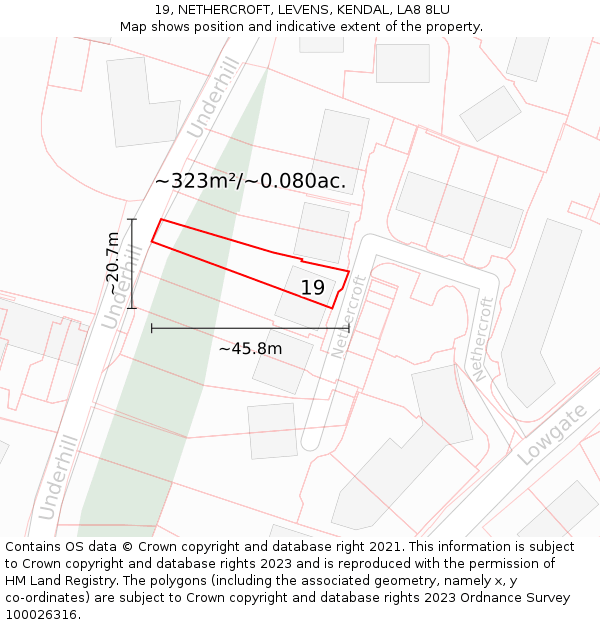 19, NETHERCROFT, LEVENS, KENDAL, LA8 8LU: Plot and title map