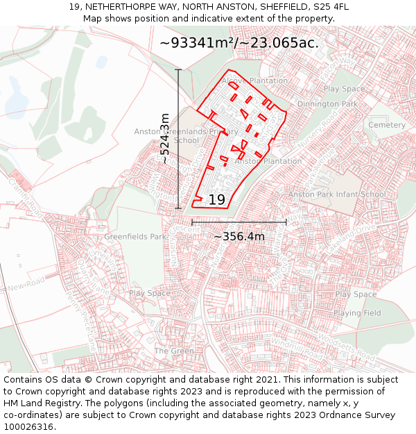 19, NETHERTHORPE WAY, NORTH ANSTON, SHEFFIELD, S25 4FL: Plot and title map