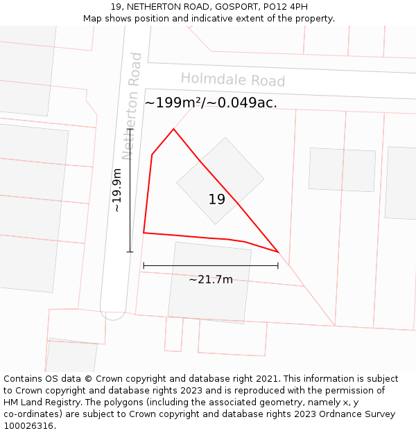 19, NETHERTON ROAD, GOSPORT, PO12 4PH: Plot and title map