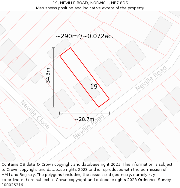 19, NEVILLE ROAD, NORWICH, NR7 8DS: Plot and title map