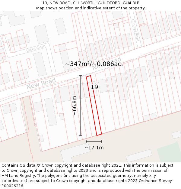 19, NEW ROAD, CHILWORTH, GUILDFORD, GU4 8LR: Plot and title map